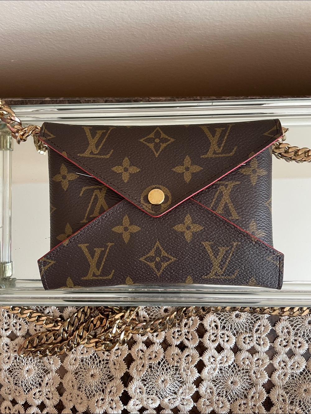 Louis Vuitton Monogram Mini Envelope Bag - Brown with Red Trim